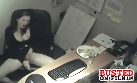 A carrot fucker masturbating in an office